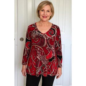 Chico's Travelers size 2 Large Red swirl Print top